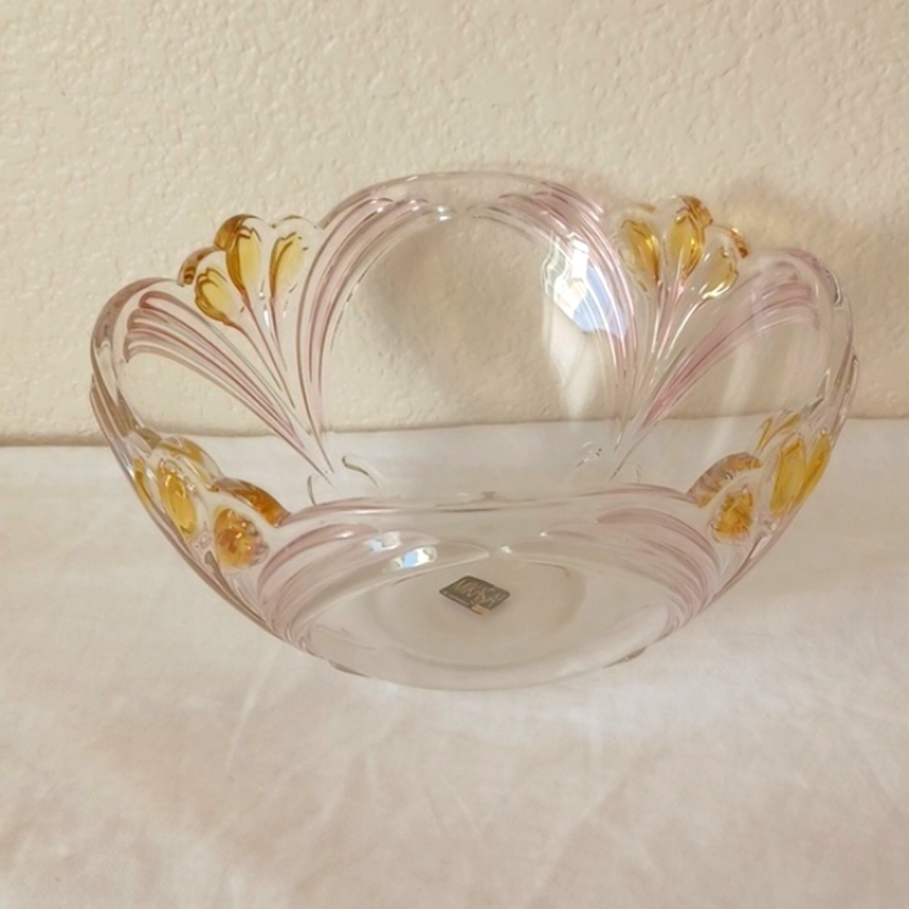 Vintage Mikasa French Bouquet Crystal Serving Bowl Original Label 1990s SA698